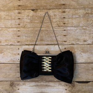 Black bowtie rhinestone evening bag